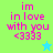 Pixelated text reads 'im in love with you <3333' on a split background of green and cyan, with a blue star icon below the text.