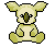 Pixelated character with large ears, dark eyes, and a green nose on light yellow body against gray background.