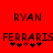 Red background with black pixelated text 'RYAN' above 'FERRARIS' and five asterisks below, where the third asterisk is red.