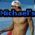 A pixelated image of a shirtless man in swimwear with text overlays, showing animation changes between frames.