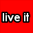 Red background with white text 'live it love it' and a lower-left graphic featuring 'CHEER!' in black script surrounded by pink stars and shapes.