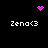 Pixelated icon with four instances of 'Zena<3' text and three distinct purple pixel clusters on black background.