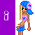 Animated contact sheet showing a pixel art character with blue hair and pink star accessories in multiple poses against purple and white backgrounds, with visible text elements like 'HUG' and 'NEW PINK HUG' on the background strips.