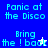 Pixelated text displays 'Panic at the Disco' and 'Bring the ! back' across blue, purple, white backgrounds with cursor icons.