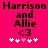 Black text on bright pink background reads 'Harrison and Allie <3' with five white-and-pink hearts below, two versions differ in heart color placement.