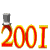 Animated sequence of red and yellow '200I' text with a gray top hat, showing sequential changes in the number's shape and position.