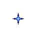Six blue pixelated starburst shapes arranged in a on gray background, varying from small four-pointed to large complex multi-pointed forms