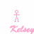 Two pixelated stick figures with pink and brown color variations, each labeled 'Kelsey' in matching script below.