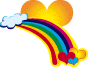 A cartoon-style icon with a yellow heart-shaped head, rainbow arc, cloud, and three small hearts in red, blue, and yellow.