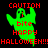 Green ghost icon with red text 'CAUTION i bite HAPPY HALLOWEEN!!!' on black background, two color variations visible.