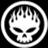 Two black-and-white animated frames of a circular skull icon with flame-like hair, displayed side-by-side in a contact sheet layout.