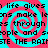 A static image with cyan and pink spiral patterns overlaid with black pixelated text repeating phrases.