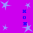 Purple background with light blue stars and vertical blue text reading 'XOXO' on both sides.
