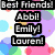 A static image with a colorful polka-dot background displays multiple black rectangular text boxes containing names with exclamation marks.