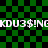 Green and black checkered background with repeated white text 'KDU3$!NG' in two horizontal bands.