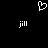 Pixelated white heart symbol above two identical 'jill' text icons on black background.