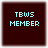 Four identical square icons with dark brown backgrounds and light blue pixelated text reading "TBWS MEMBER" arranged in a