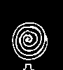White spiral pattern on black background with animated directional arrows changing position across frames.