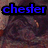 Blue pixelated text 'chester' on black background with blurred dark brown and purple tones below.