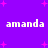 Purple background with pink starbursts and repeated white text 'amanda' in pixelated font across two