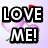 A pixelated image with two text-based sections: 'LOVE ME!' and 'HATE ME!', each paired with a pink flower graphic on a light purple background.