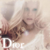 A static image of a person with long blonde hair wearing a white top, with the text 'Dior' in white serif font at the bottom left.