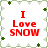 A static image with four identical displaying red text "I Love SNOW" on a white background bordered by green and light gray floral patterns