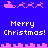 Pixel art animation of Santa's sleigh with reindeer against a blue background, displaying 'Merry Christmas!' text in white.
