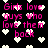 Pixelated text and hearts on black background with pink and white color scheme.