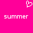 Pixelated white heart symbol above two instances of the word 'summer' on a solid pink background.