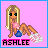 Pixel art contact sheet of six animated frames showing a blonde cartoon character in various poses with pink and blue star effects on a solid pink background, each frame labeled "ASHLEE" at the bottom.