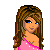 Pixel art contact sheet showing a female character in pink and white attire with text "Pretty In Pink" below the frames.