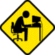 Four yellow diamond-shaped icons with black borders show a person at a desk, each depicting different postures and actions.