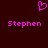 A static pixel art image with a dark red background, featuring a pink heart symbol above two instances of the name 'Stephen' in pink text.