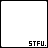 white with black borders, each containing 'STFU.' text at the bottom and evolving pixel patterns that form a colorful Y-shape animation