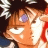 Anime character with brown hair and orange skin, eyes closed, on left side of black background with white text.