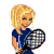 A 4x4 contact sheet of a tennis-themed animated buddy icon featuring pixelated character frames, text overlays, and crossed rackets in the final frame.