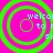 Four identical green concentric circles on a bright pink background with partial light blue text reading "welcol to r si" in each quadrant.