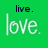 Green background with four instances of the word 'love.' in white and dark blue text, arranged in a pattern