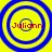 Four identical circular icons with blue concentric rings on a yellow background, each displaying red text 'Juliann' at center.