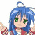 Pixelated anime-style character with blue hair and green eyes in six variations showing different poses, expressions, and overlaid text elements.