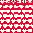 Red background filled with white heart shapes arranged in a dense pattern, with some hearts missing to form a larger heart shape in the center