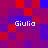 Pixelated of red and blue squares with four instances of the text 'Giulia' in white pixelated font