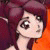 A four- shows a cartoon character with dark purple hair and large eyes against an orange background, alternating between open-eyed and closed-eye expressions