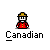Pixelated character in red jacket and yellow hat with speech bubbles changing from 'HEY!' to 'BUDDAY!' to 'WHAT'S THIS' to 'ABOUT??', each labeled 'Canadian'.