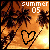 Pixelated summer scene with palm trees and sunset sky, featuring 'summer 05' text at top and a black heart outline in the center.