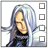 A 48x48 pixel animated contact sheet showing two frames of a buddy icon with an anime-style character and text elements on black background.