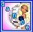 Pixelated static buddy icon featuring a cartoon character with brown hair and yellow top against pink-and-blue gradient background, surrounded by blue square shapes.