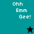 Pixelated text "Ohh Emm Gee!" appears on teal and black backgrounds with a star symbol changing from black to cyan.