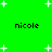 Green background with white star shapes and four instances of the text 'nicole' in black pixelated font.